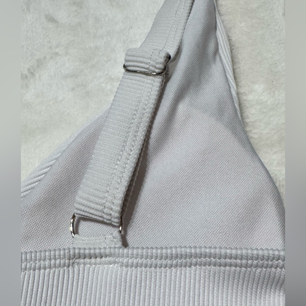 Zaful White Ribbed Ruffle Bikini Top - Picture 7 of 9